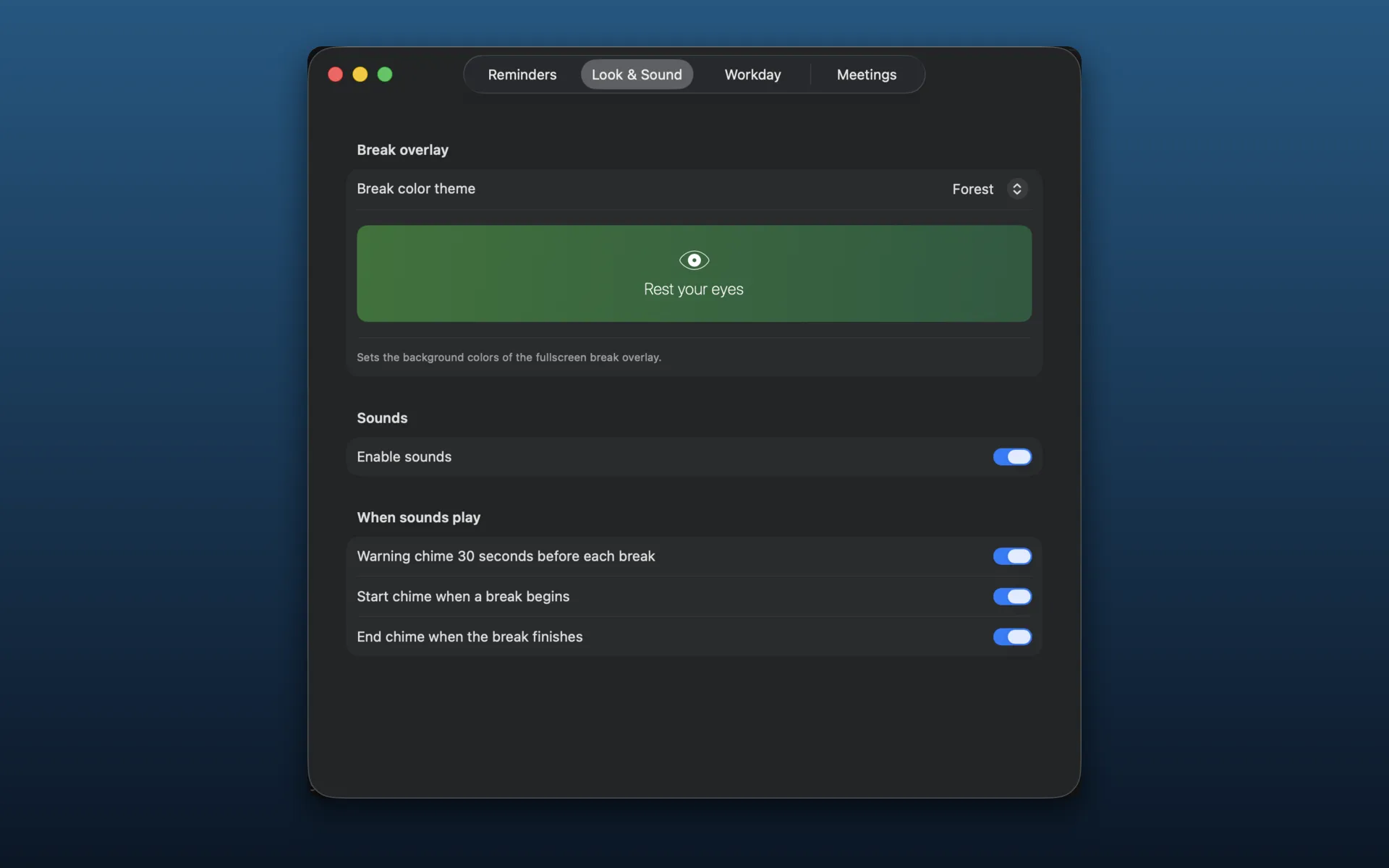 PaceBreak Look & Sound preferences tab